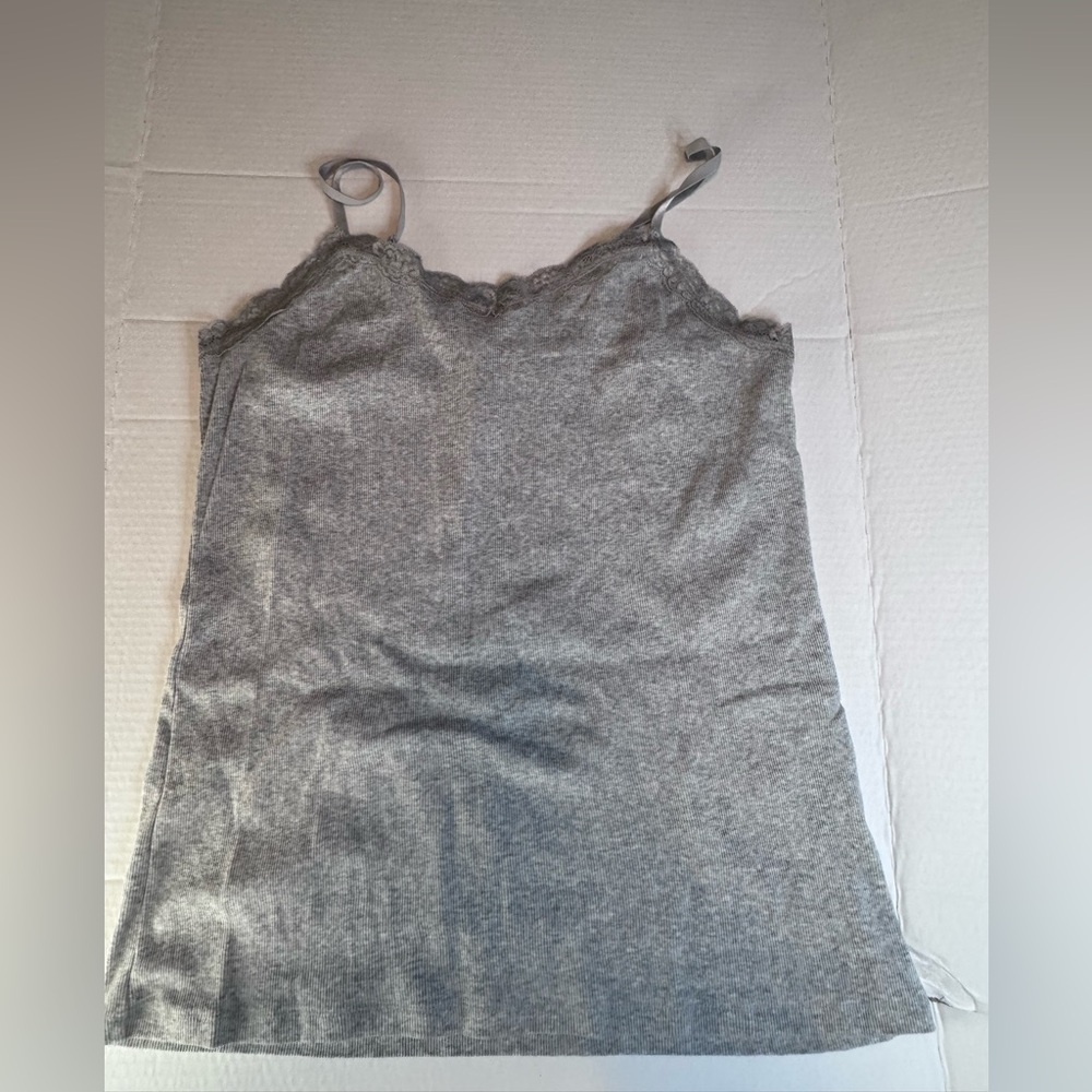 Faded Glory Gray Ribbed Lace Trim Cami Tank Top XL Stretch Cotton - Picture 5 of 9